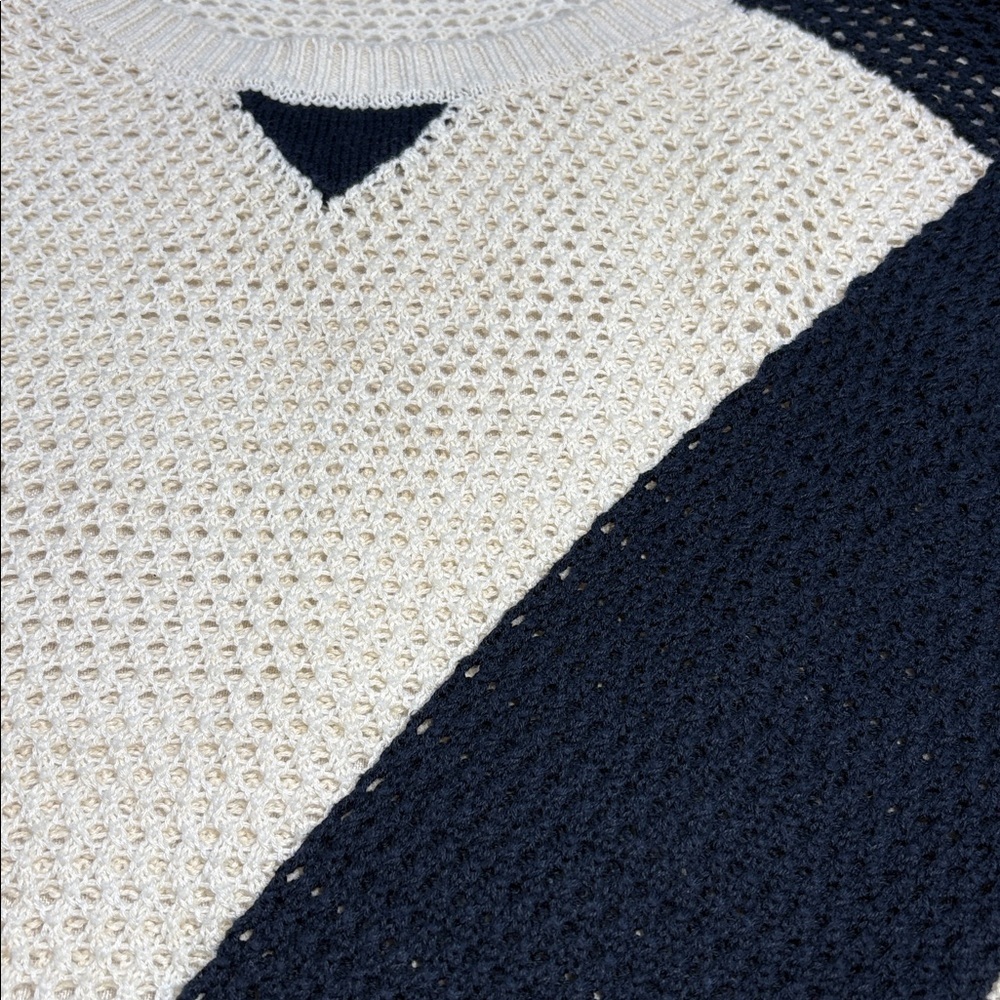 Garage Cream & Navy Crochet Long Sleeve Sweater Size L - Picture 3 of 5